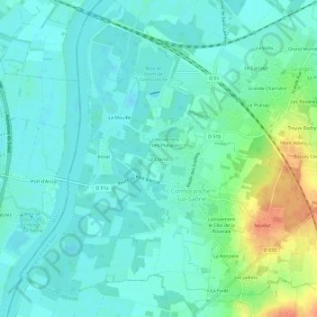 Topografische kaart Le Cornet, hoogte, reliëf