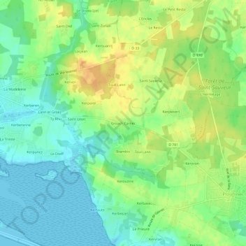 Topografische kaart Groach Carnec, hoogte, reliëf
