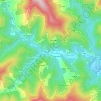 Topografische kaart Le Martinet, hoogte, reliëf