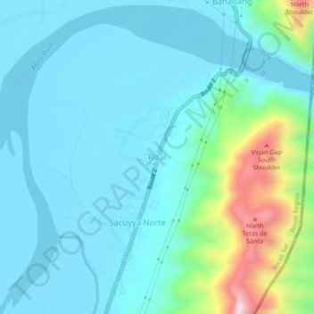 Topografische kaart Rizal, hoogte, reliëf