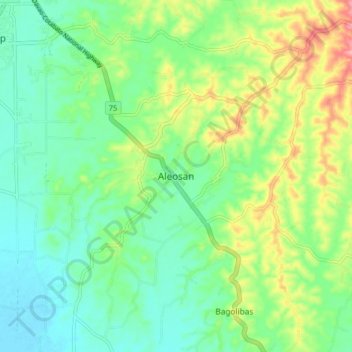 Topografische kaart Aleosan, hoogte, reliëf