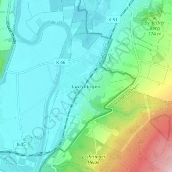 Topografische kaart Lüchtringen, hoogte, reliëf