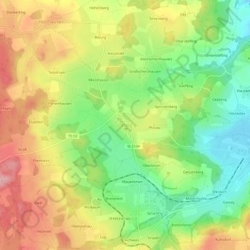Topografische kaart Otting, hoogte, reliëf
