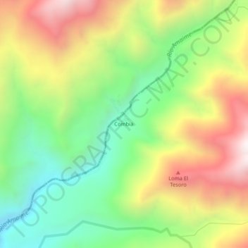 Topografische kaart Combia, hoogte, reliëf