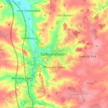 Topografische kaart Saffron Walden, hoogte, reliëf
