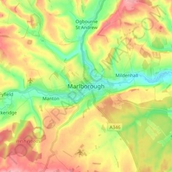 Topografische kaart Marlborough, hoogte, reliëf