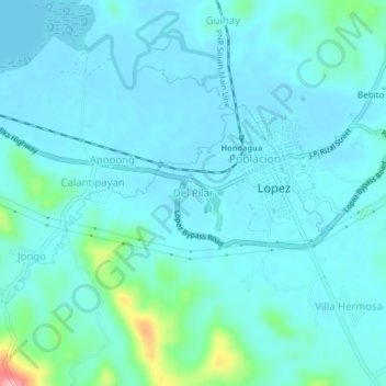 Topografische kaart Del Pilar, hoogte, reliëf