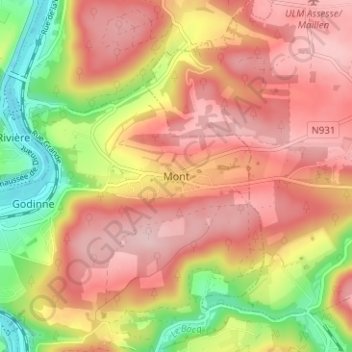 Topografische kaart Mont, hoogte, reliëf
