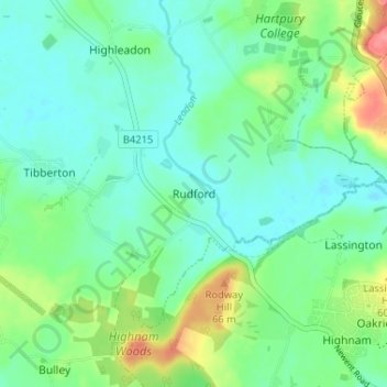 Topografische kaart Rudford, hoogte, reliëf