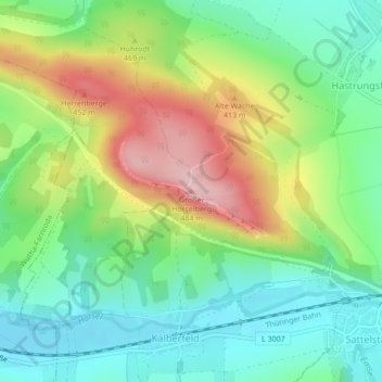 Topografische kaart Großer Hörselberg, hoogte, reliëf