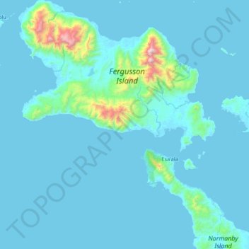 Topografische kaart D’Entrecasteaux Islands, hoogte, reliëf