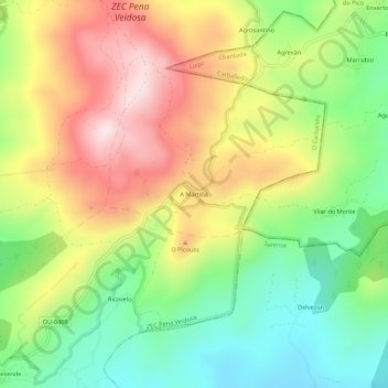 Topografische kaart A Martiñá, hoogte, reliëf