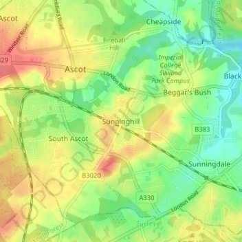 Topografische kaart Sunninghill, hoogte, reliëf