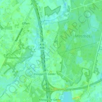 Topografische kaart Overa, hoogte, reliëf