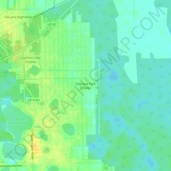 Topografische kaart Daytona Park Estates, hoogte, reliëf