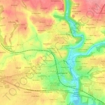 Topografische kaart Coat-kaër, hoogte, reliëf