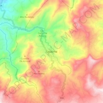 Topografische kaart Sasaima, hoogte, reliëf