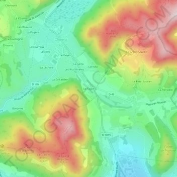 Topografische kaart Le Fagot, hoogte, reliëf