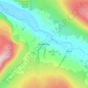 Topografische kaart Gawthrop, hoogte, reliëf