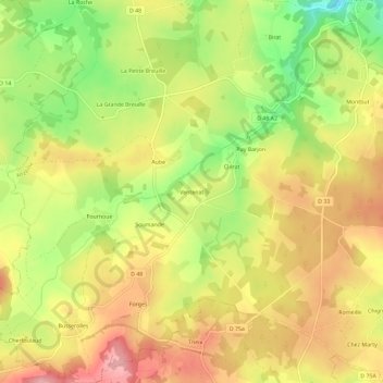 Topografische kaart Ventenat, hoogte, reliëf