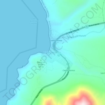 Topografische kaart Caleta Hornos, hoogte, reliëf