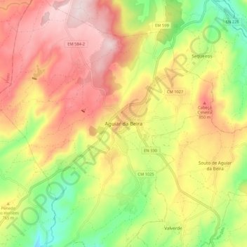 Topografische kaart Aguiar da Beira, hoogte, reliëf