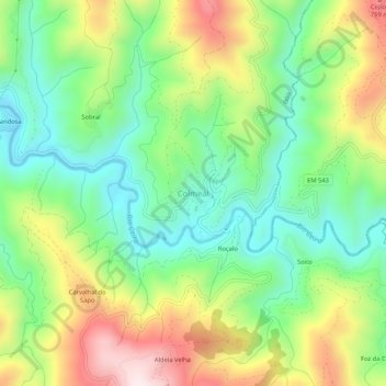 Topografische kaart Colmeal, hoogte, reliëf