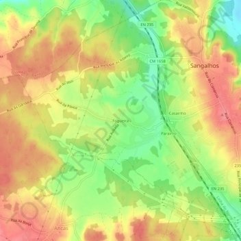 Topografische kaart Fogueira, hoogte, reliëf