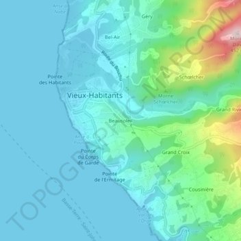 Topografische kaart Beausoleil, hoogte, reliëf