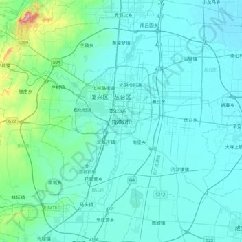 Topografische kaart 邯郸市, hoogte, reliëf