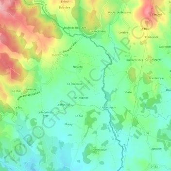 Topografische kaart Ferluc, hoogte, reliëf