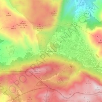 Topografische kaart la Puigmola, hoogte, reliëf