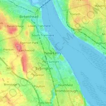 Topografische kaart New Ferry, hoogte, reliëf