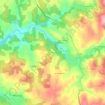 Topografische kaart Le Mazelet, hoogte, reliëf