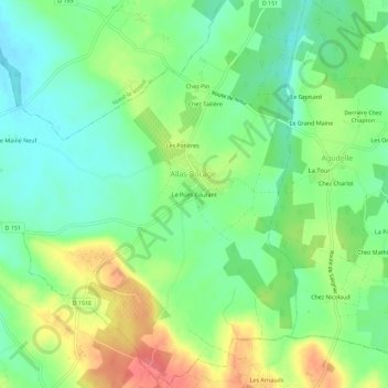 Topografische kaart Le Puits Courant, hoogte, reliëf