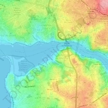 Topografische kaart Afurada, hoogte, reliëf