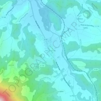 Topografische kaart Recoubeau, hoogte, reliëf