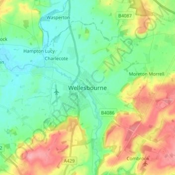 Topografische kaart Wellesbourne, hoogte, reliëf