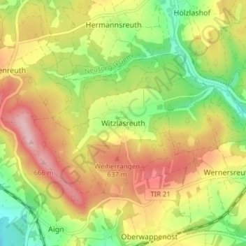 Topografische kaart Witzlasreuth, hoogte, reliëf