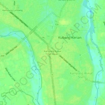 Topografische kaart Kampung Kubur Tok Kenali, hoogte, reliëf