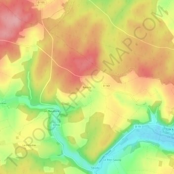 Topografische kaart Roussy, hoogte, reliëf