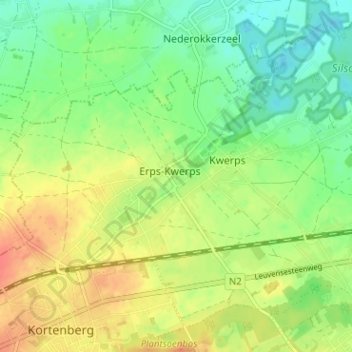 Topografische kaart Erps, hoogte, reliëf