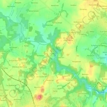 Topografische kaart Le Verger, hoogte, reliëf