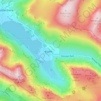 Topografische kaart Gatesgarth, hoogte, reliëf