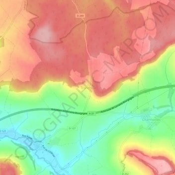 Topografische kaart Tronchoy, hoogte, reliëf