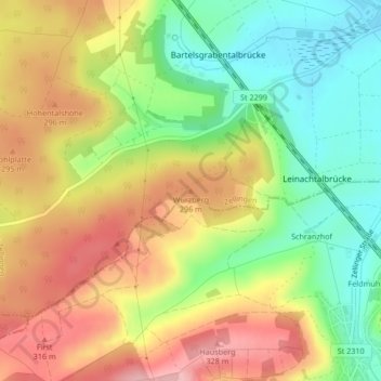 Topografische kaart Würzberg, hoogte, reliëf