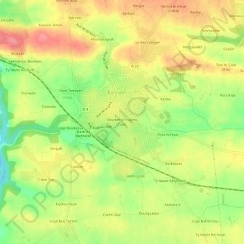 Topografische kaart Résidence Eugène Cadic, hoogte, reliëf