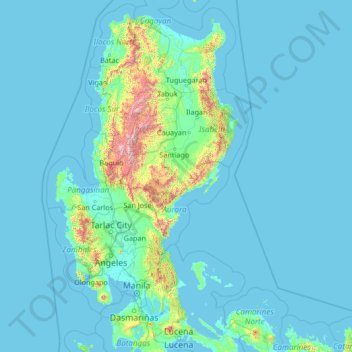 Topografische kaart Quirino, hoogte, reliëf