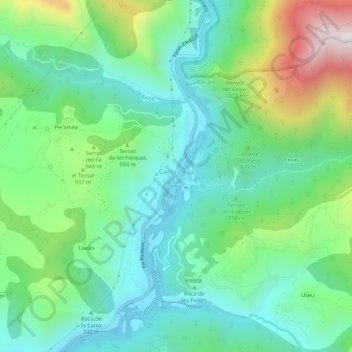 Topografische kaart Gerri de la Sal, hoogte, reliëf