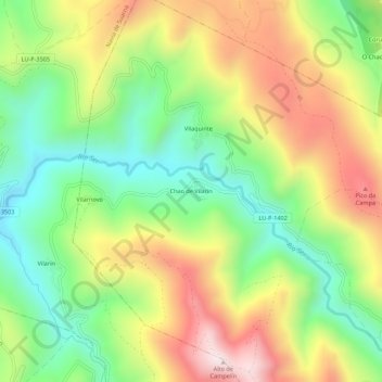 Topografische kaart Chao de Vilarín, hoogte, reliëf